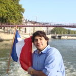 Student on the boat with French flag