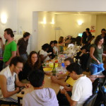 students eating together in the inflexyon foyer